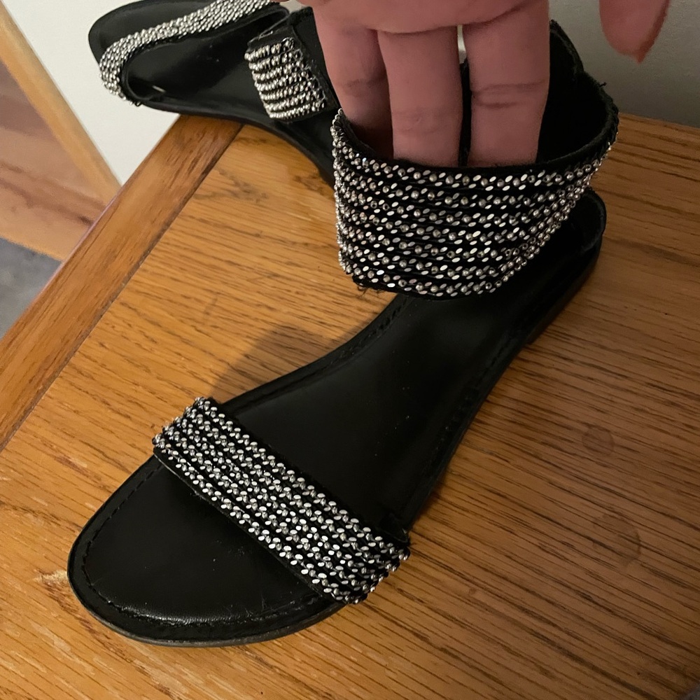Glamorous Black and Silver Studded Sandals